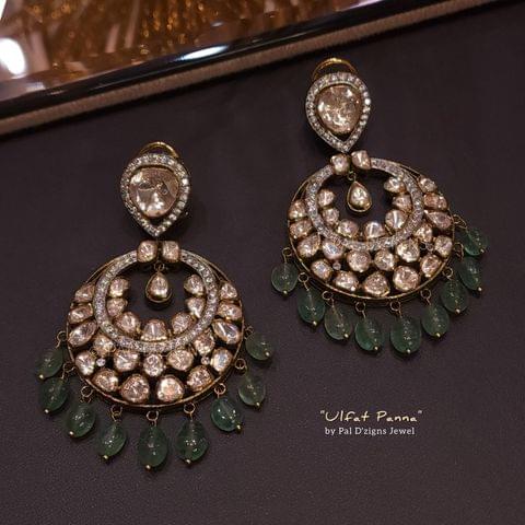 Ulfat Panna Baalis Moissanite Polki Chaandbaali Ulfat Panna Baalis Moissanite Polki Chaandbaali