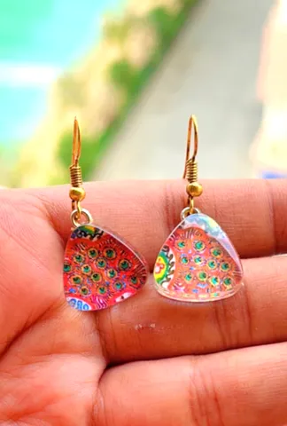 My-Peacock small triangle earrings  glass Earrings