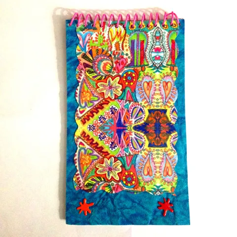 [SOLD] Spiral Notebook - Blue Spring Fiesta with Color Splat Brads