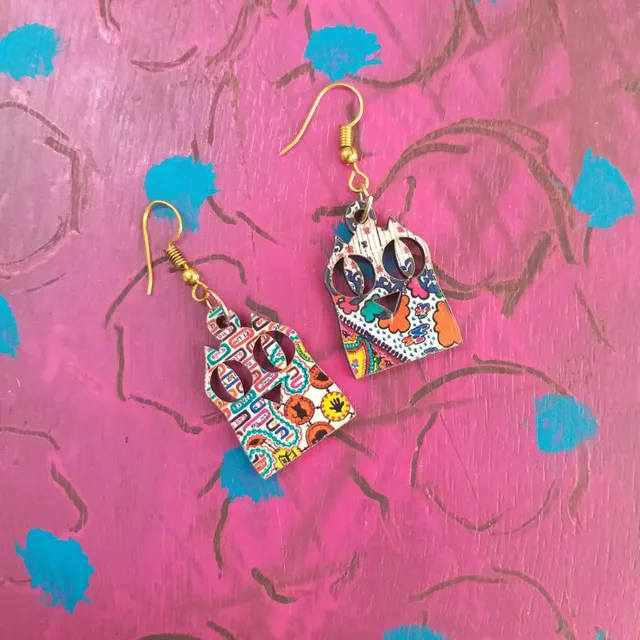 Artwork Wooden Earrings - Owl Earrings with colorful and expressive artwork 3