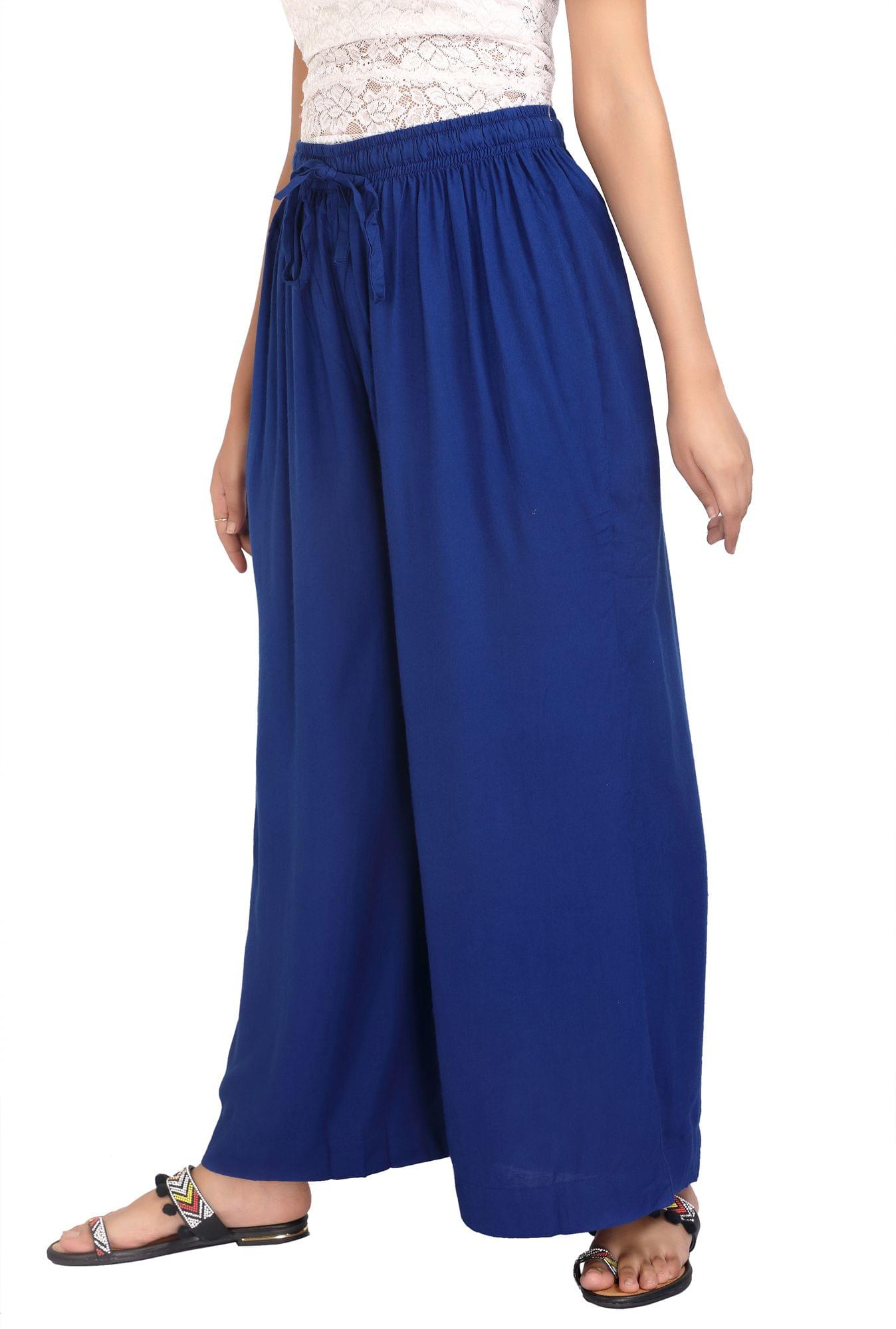 Women's Blue Rayon Palazzo Pants