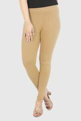 Women's Beige Cotton Lycra Ankle Length Leggings