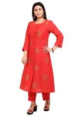 Parvaiz Red Poly Silk Cotton Kurta with Pant Set