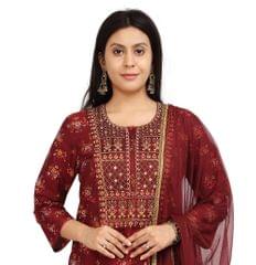 Sobina Maroon Cotton Embroidery Straight Suit Sets