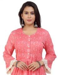 Nurisha Pink Cotton A-Line Kurta