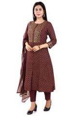 Andi Maroon Embroidered Poly Silk Cotton Suit Set