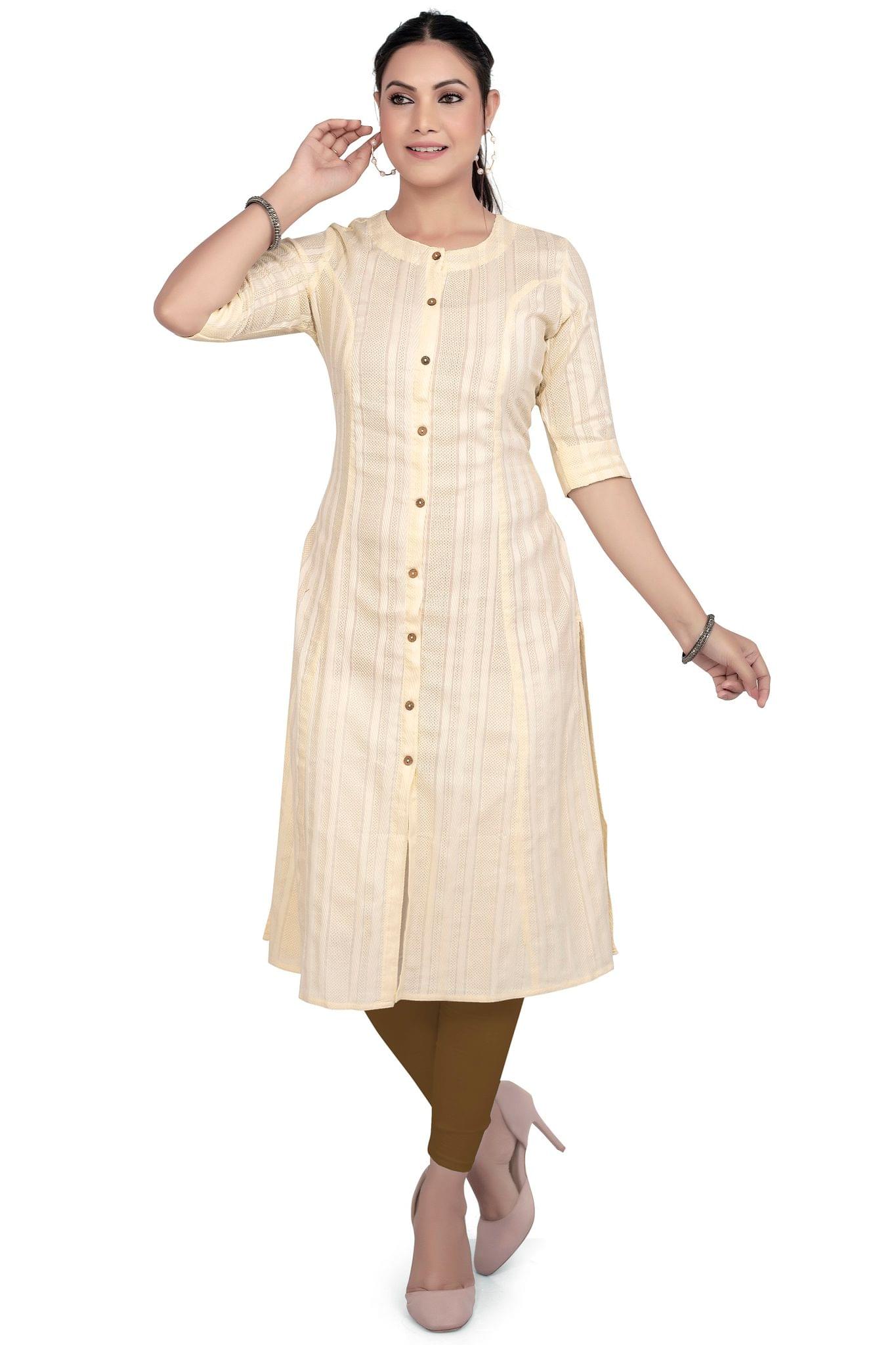 Sopal Cream Cotton Dobby Straight Kurtis