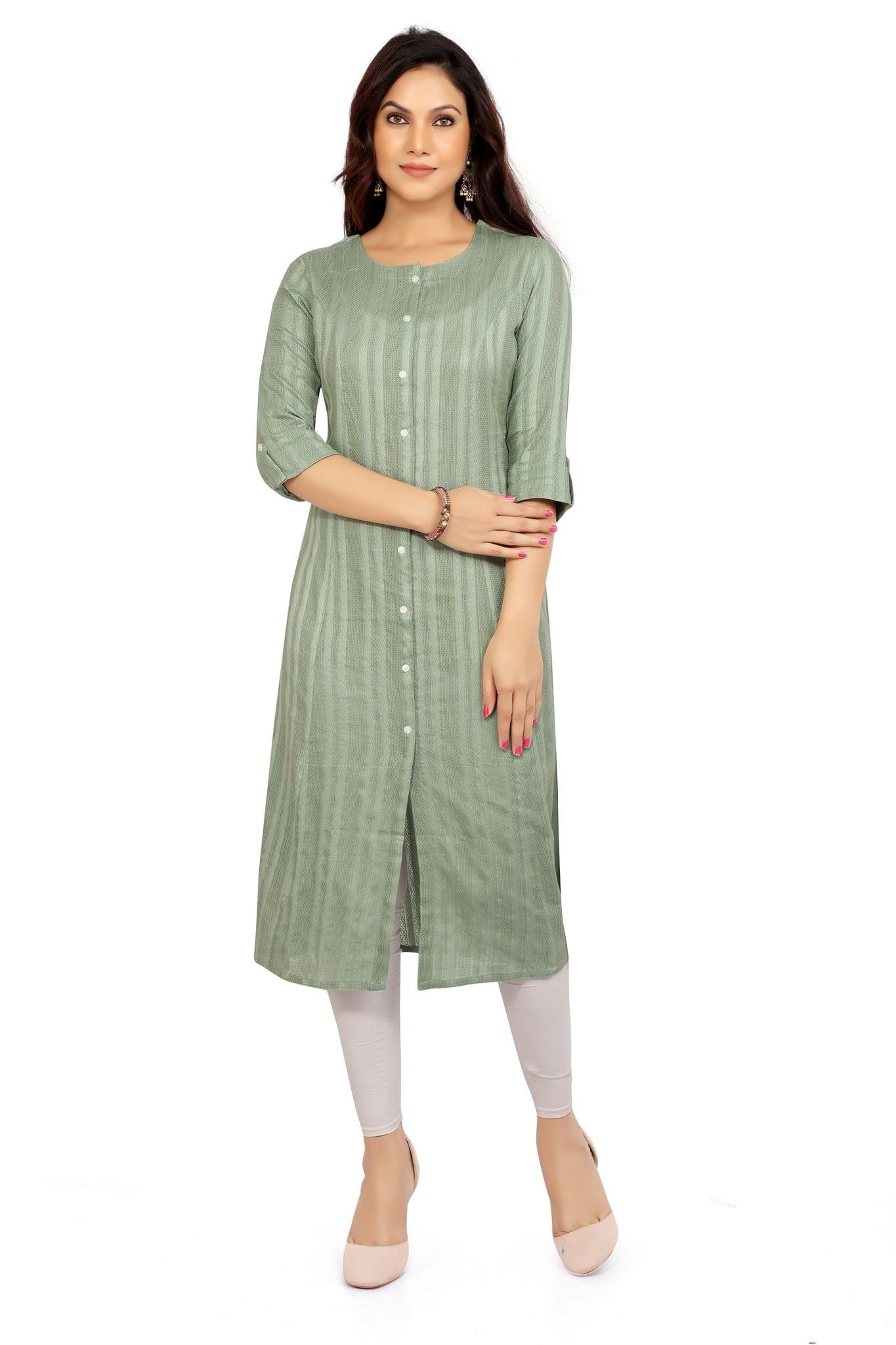 Sopal Mehendi Green Rayon A-Line Kurta