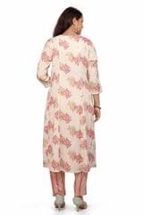 Zaynab Cream & Pink Rayon Printed & Emb Kurta with Pant Set