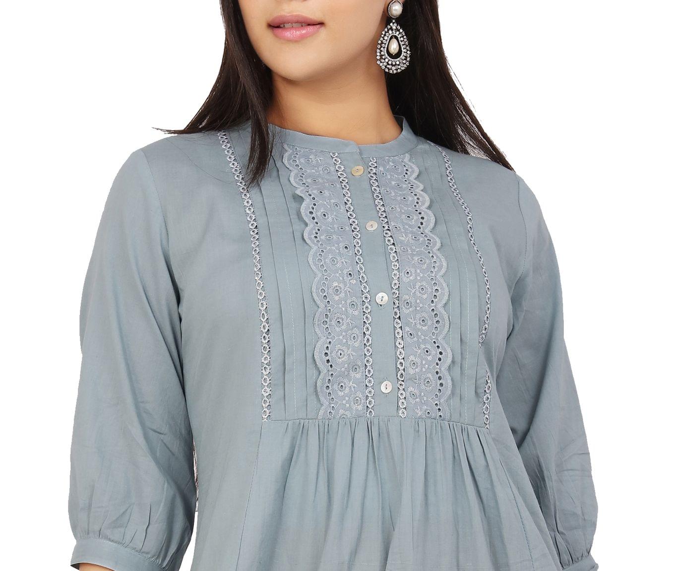 Nasrin Gray Cotton A-Line Kurta