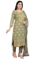 Marzia Mehandi Cotton Embroidered A-Line Suit Set