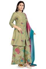 Suhashini Parrot Green Cotton Silk Sharara Suit