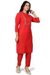 Safia Red Poly Silk Kurta with Pant Set