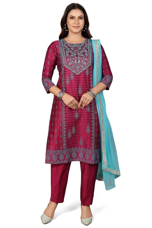 Rahila Purple Cotton Silk Embroidered Suit Set