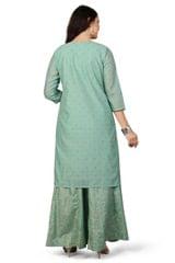 Iffat Pista Green Chanderi Cotton Embroidered A-Line Suit Set