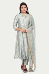 Zuri Light Turquoise Cotton Silk Embroidered Suit Sets