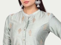 Zuri Light Turquoise Cotton Silk Embroidered Suit Sets
