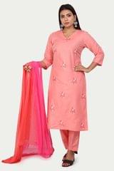 Maha Peach Poly Silk Embroidered Suit Sets