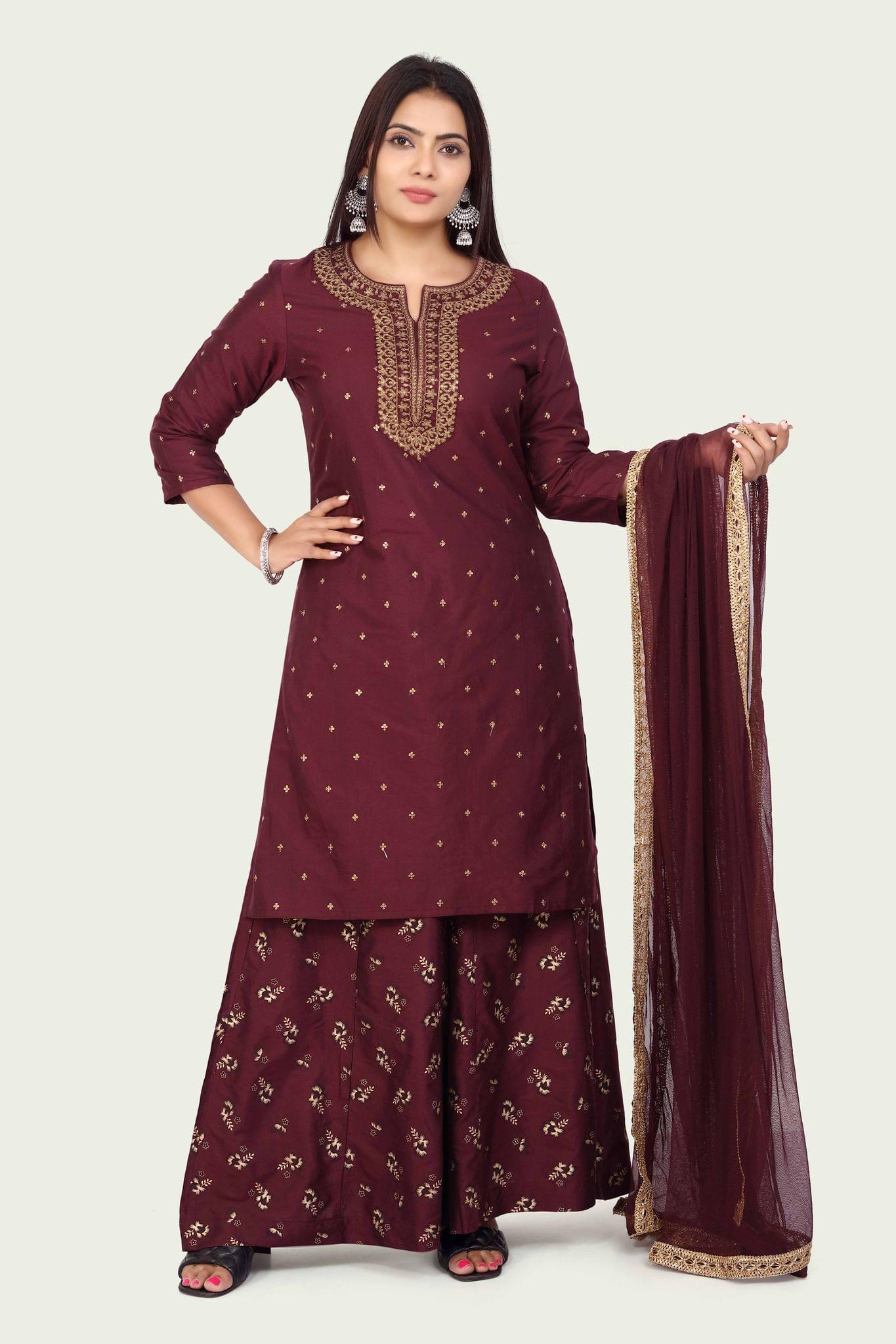 Sanjana Purple Cotton Silk Embroidered Suit Sets
