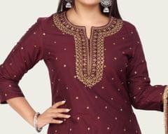 Sanjana Maroon Cotton Silk Embroidered Suit Sets