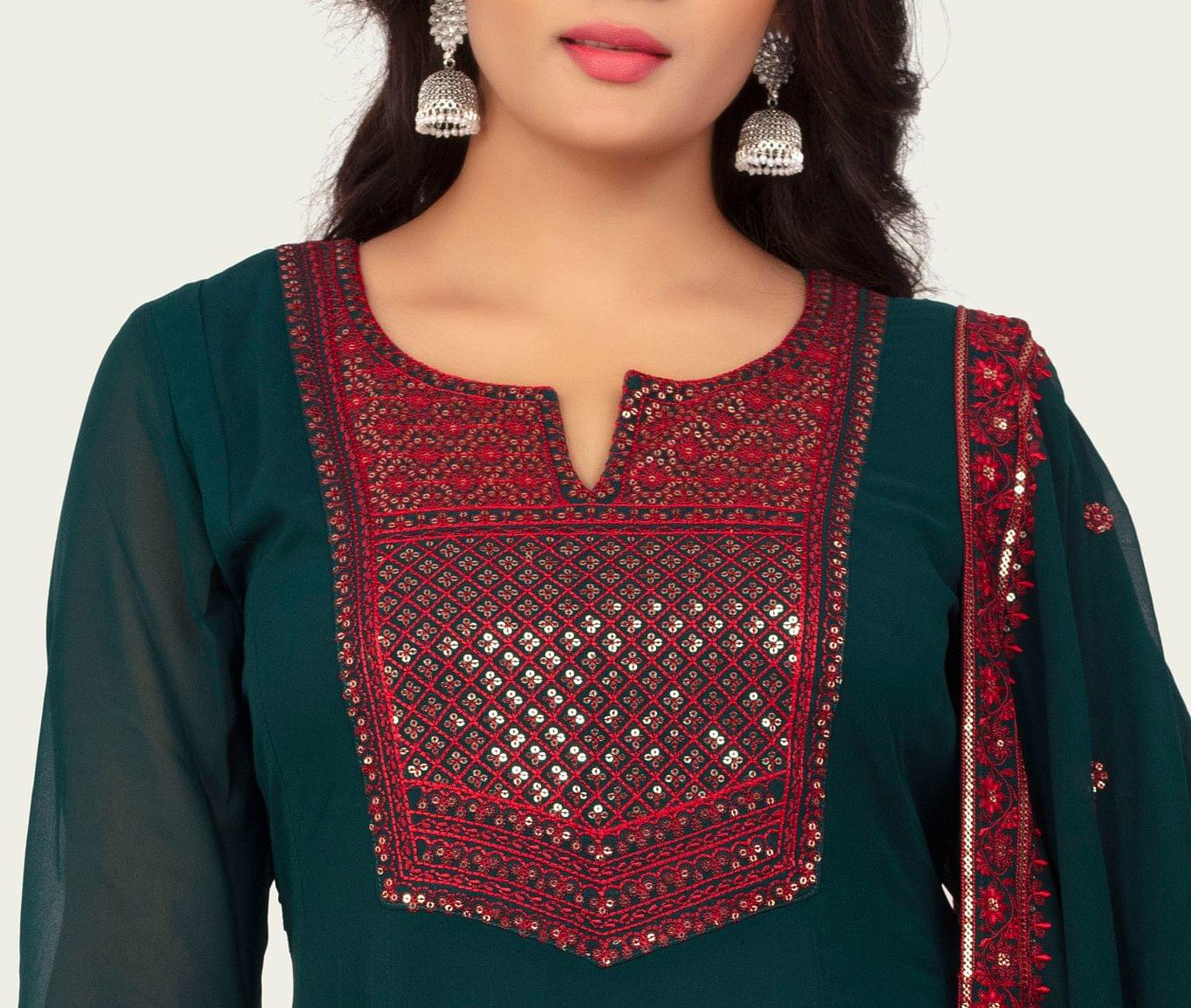Aminah Dark Green Embroidered Georgette Suit Sets