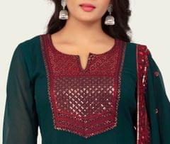 Aminah Dark Green Embroidered Georgette Suit Sets