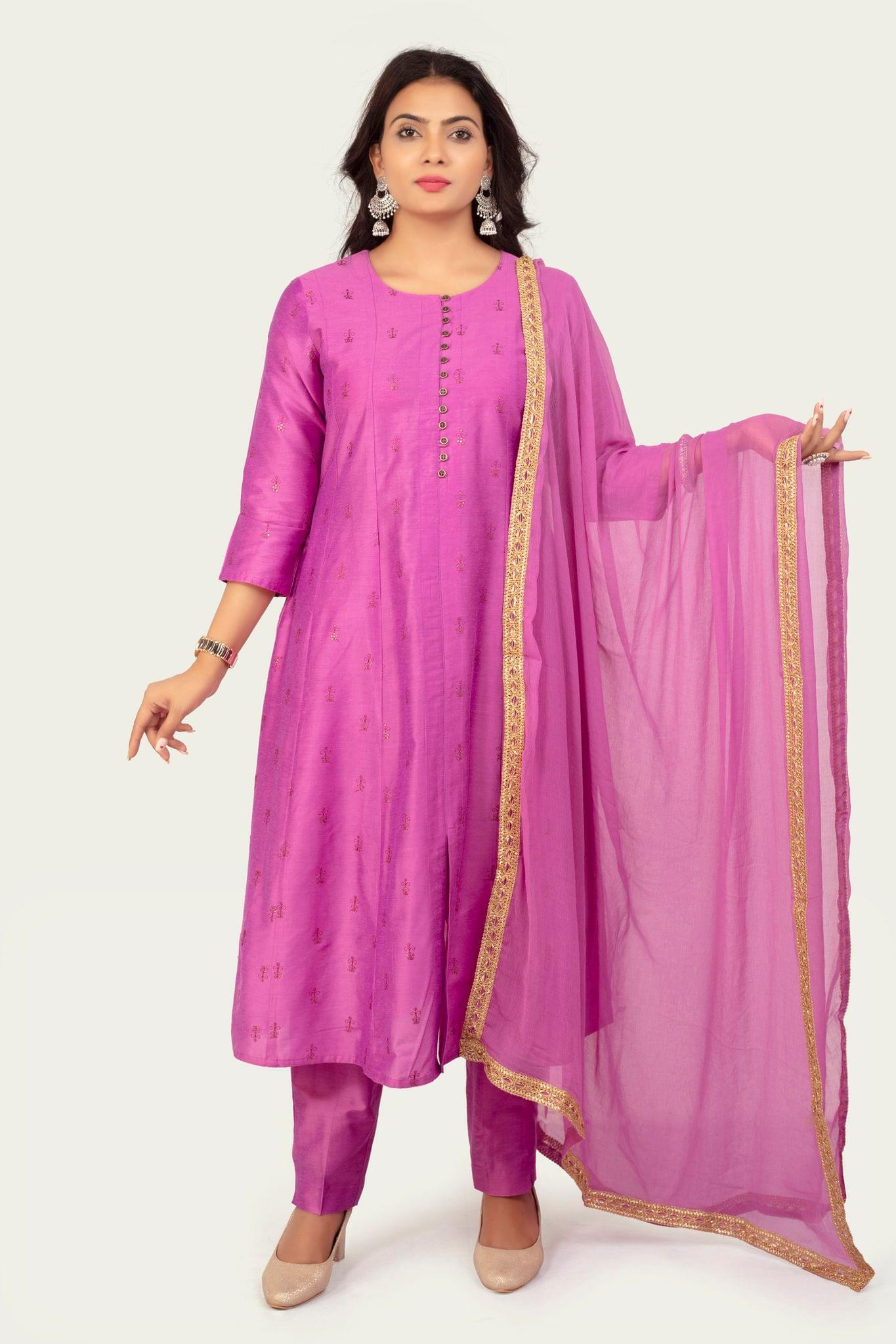 Swarupa Light Purple Cotton Silk Embroidered Suit Sets