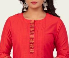Pratyusha Red Cotton Silk Kurta With Pant Set