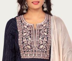 Reeva Navy Blue Cotton Embroidered Suit Set