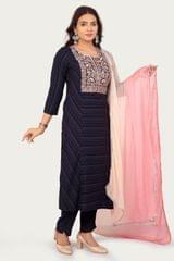 Reeva Navy Blue Cotton Embroidered Suit Set