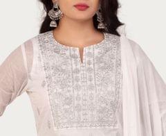 Surraya White Cotton Organdy Embroidered Suit Set