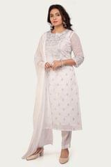 Surraya White Cotton Organdy Embroidered Suit Set