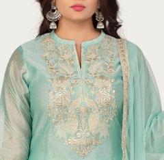 Archisha Sky Blue Chanderi Cotton Embroidered Suit Set