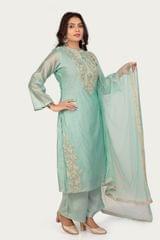 Archisha Sky Blue Chanderi Cotton Embroidered Suit Set