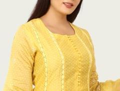 Hadiya Yellow Chanderi Printed & Emb  A-Line Suit Set