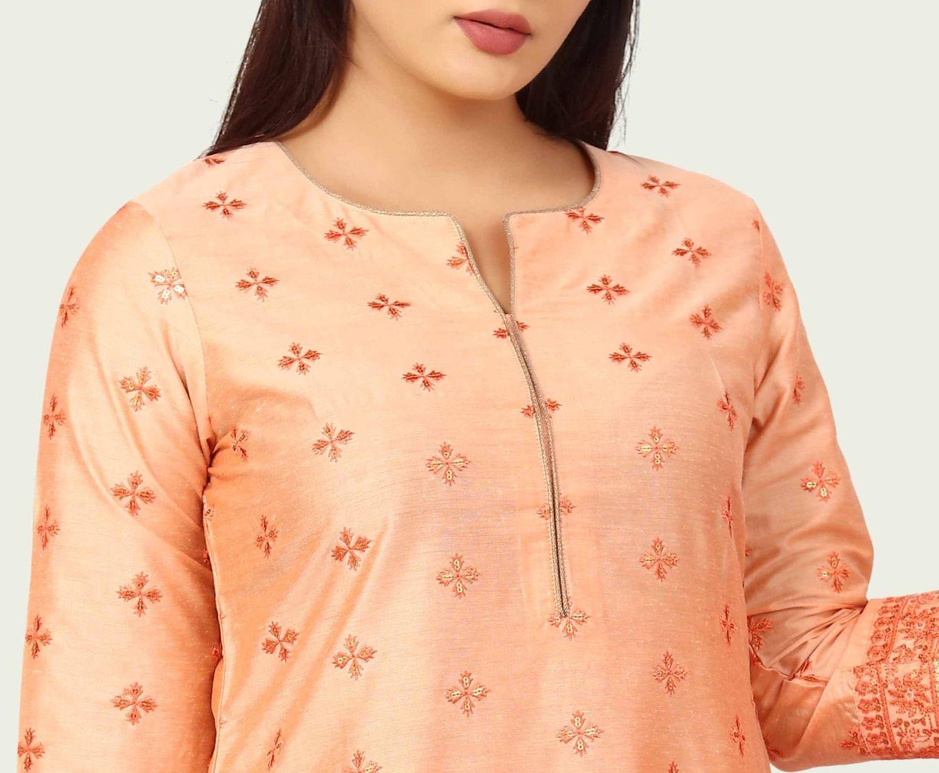 Janiyah Light Orange Cotton Silk Embroidered Suit Sets