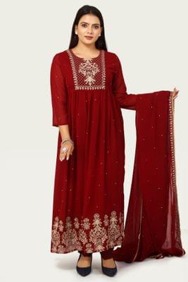 Rachana Maroon Embroidered Georgette Suit Sets