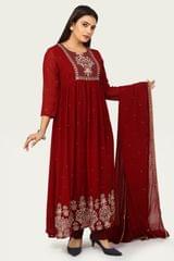 Rachana Maroon Embroidered Georgette Suit Sets