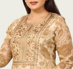Janya Beige Chanderi Cotton Embroidered Suit Set