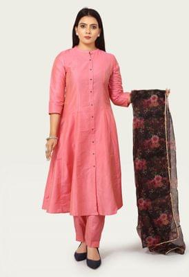 Riyanshika Pink Plain Cotton Silk Suit Sets