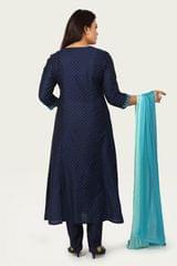 Akshiti Navy Blue Embroidered Cotton Silk A-Line Suit Set