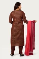Triya Brown Cotton Silk Embroidered Suit Set