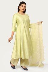 Chakshini Neon Green Plain Soft Silk Suit Sets