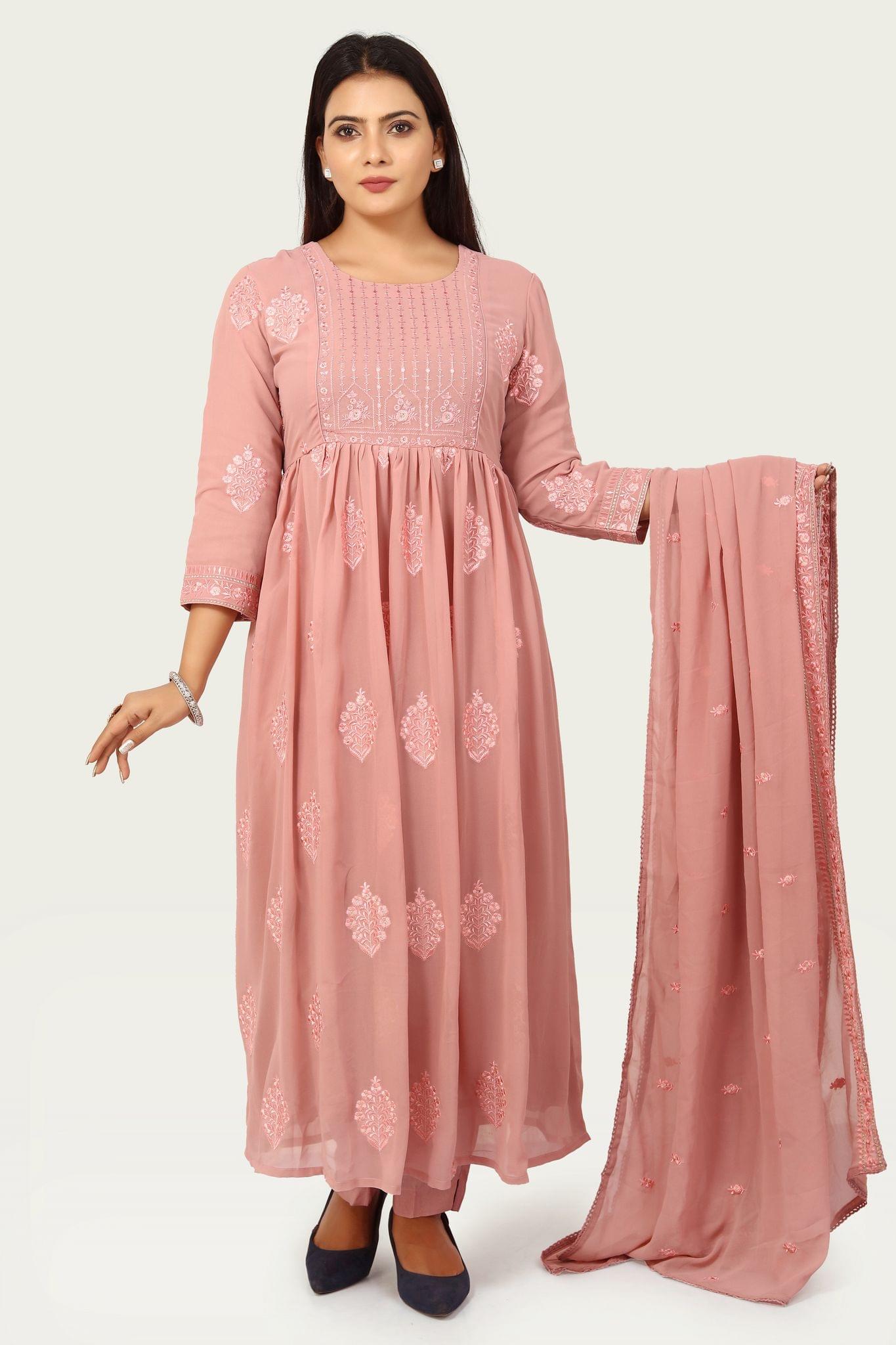 Sudha Pink Embroidered Georgette Suit Sets