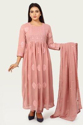Sudha Pink Embroidered Georgette Suit Sets