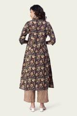Kajari Black & Mustard Jaipuri Cotton Kurta With Pant Set