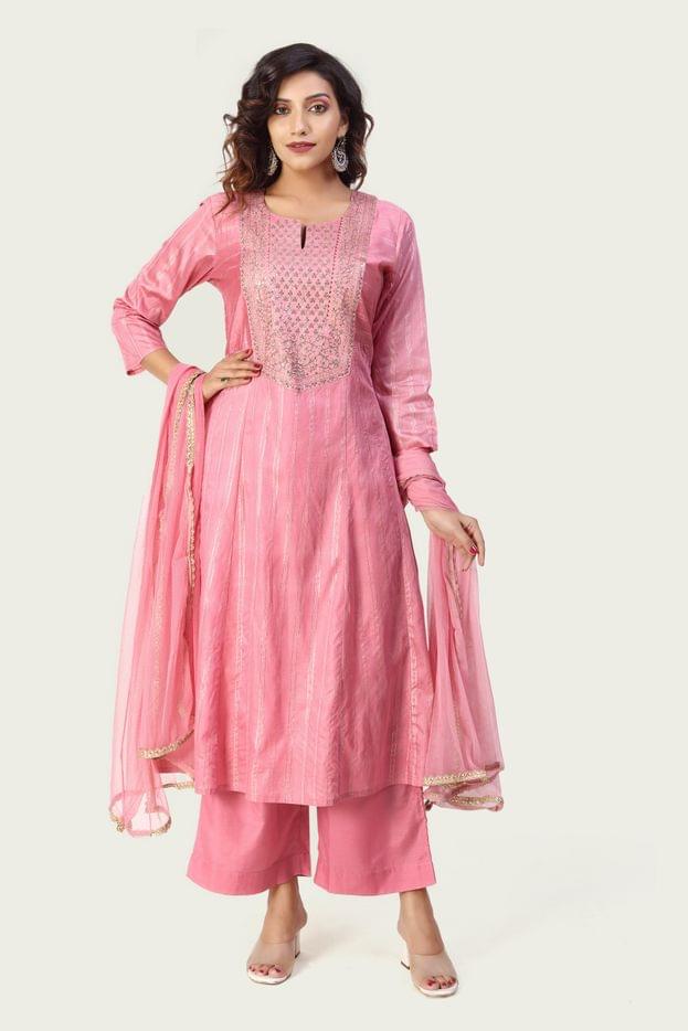 Husnah Pastel Pink Soft Silk Embroidered Suit Set
