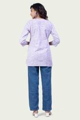 Nikli Light Purple Cotton Embroidered Short Kurtis