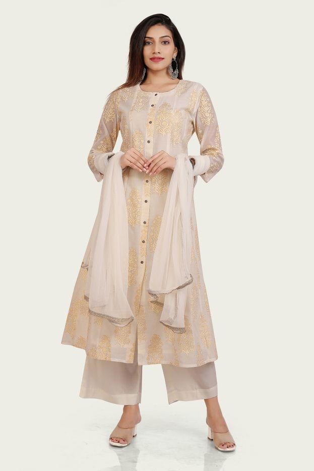Aanisah Cream Chanderi Cotton Suit Set