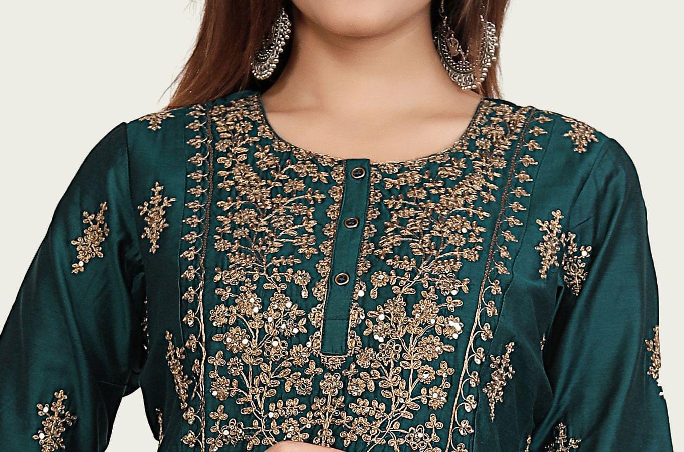 Aatiya Dark Green Chanderi Cotton Suit Set